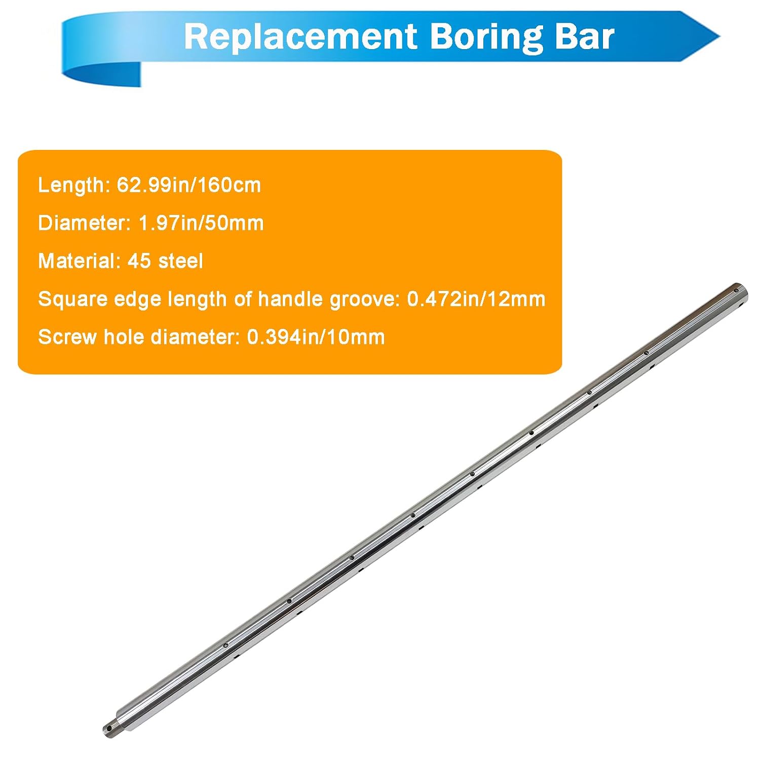 Boring Bar for Portable Line Boring Machine 1.97x62.99inch/50x1600mm Line Bore Bar Accessory of Hole Drilling Machine Steel Material LT-50 Model