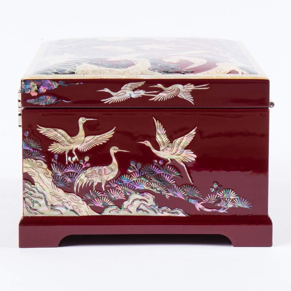 Antique Alive Mother of Pearl Inlay Design Jewelry Box, Wood Jewelry Box, Trinket Case, Keepsake Treasure Chest Box Organizer Holder (Pine Red)