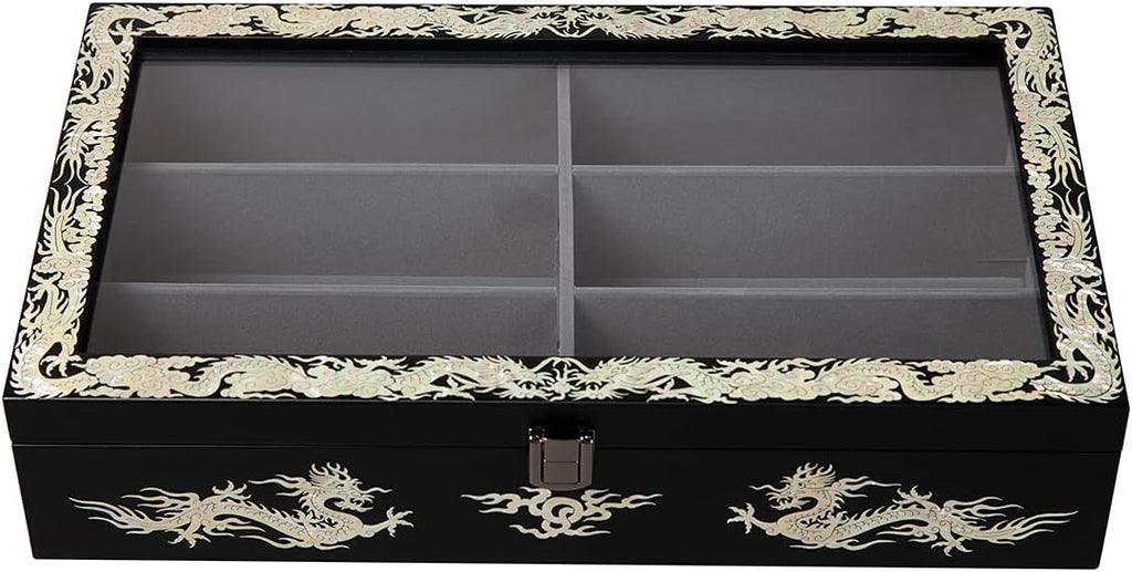 Antique Alive Mother of Pearl Inlay Design Jewelry Box, Wood Jewelry Box, Trinket Case, Keepsake Treasure Chest Box Organizer Holder (Dragon Black)