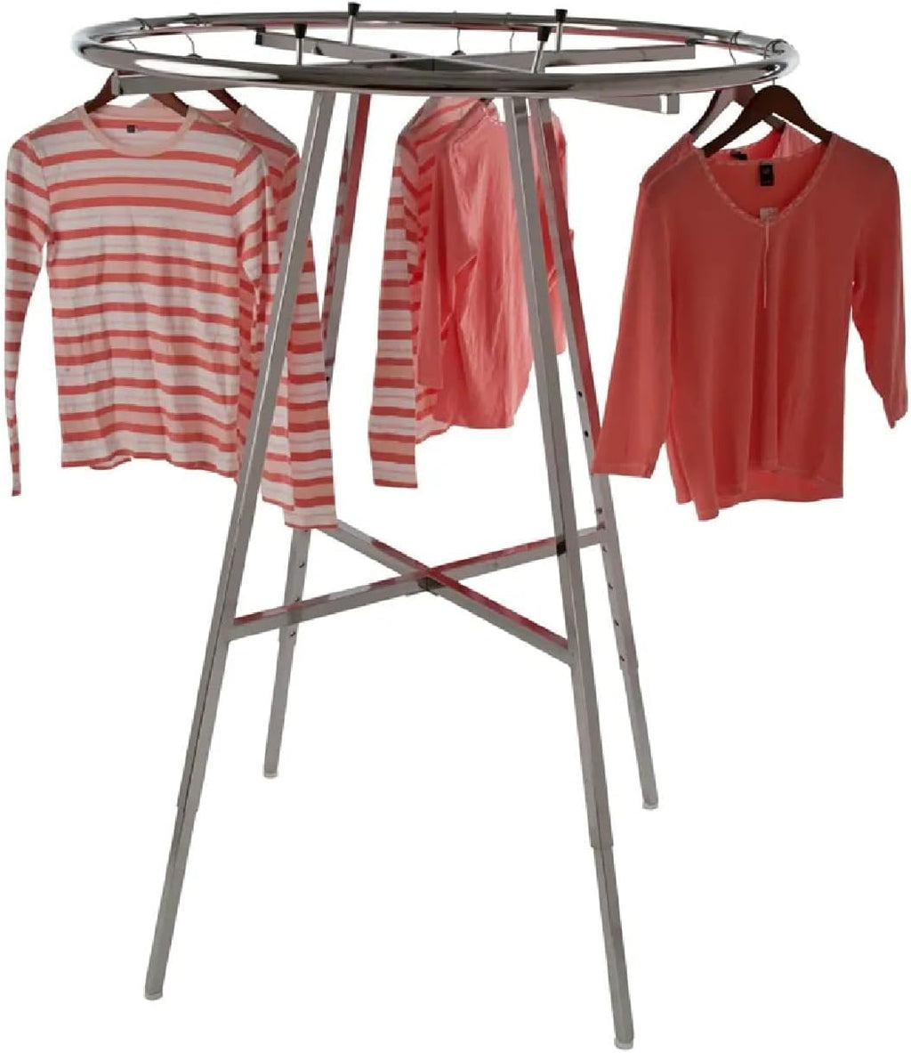 Econoco Industrial Display Rack Round – Round Folding Rack, 42' Diameter Folding Round Clothes Rack, Folding Round Garment Rack, Folding Display Rack, Chrome