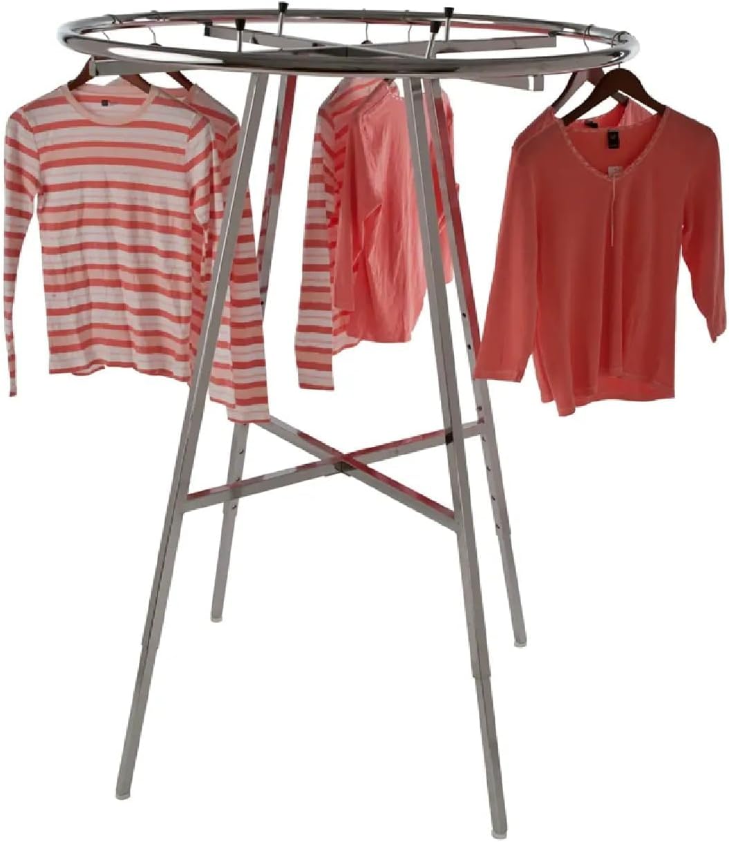 Econoco Industrial Display Rack Round – Round Folding Rack, 42' Diameter Folding Round Clothes Rack, Folding Round Garment Rack, Folding Display Rack, Chrome