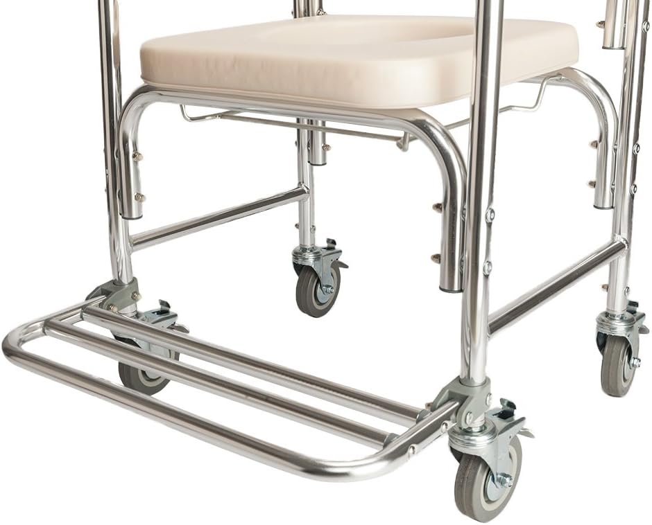 Multifunctional Transport Wheelchair, Aluminum Bathroom Shower Chair,Pregnant Women Commode Chair Bath Chair,Bedside Toilet Seat, for Handicap, Seniors and Pregnant Women,White