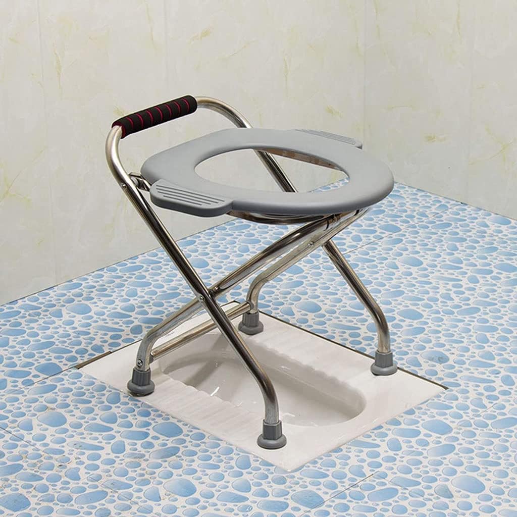 Portable Folding Commode Toilet Seat Lightweight Heavy Duty Stainless Steel Chair for Indoor & Outdoor Use Camping Toilet Solution (Color: A)