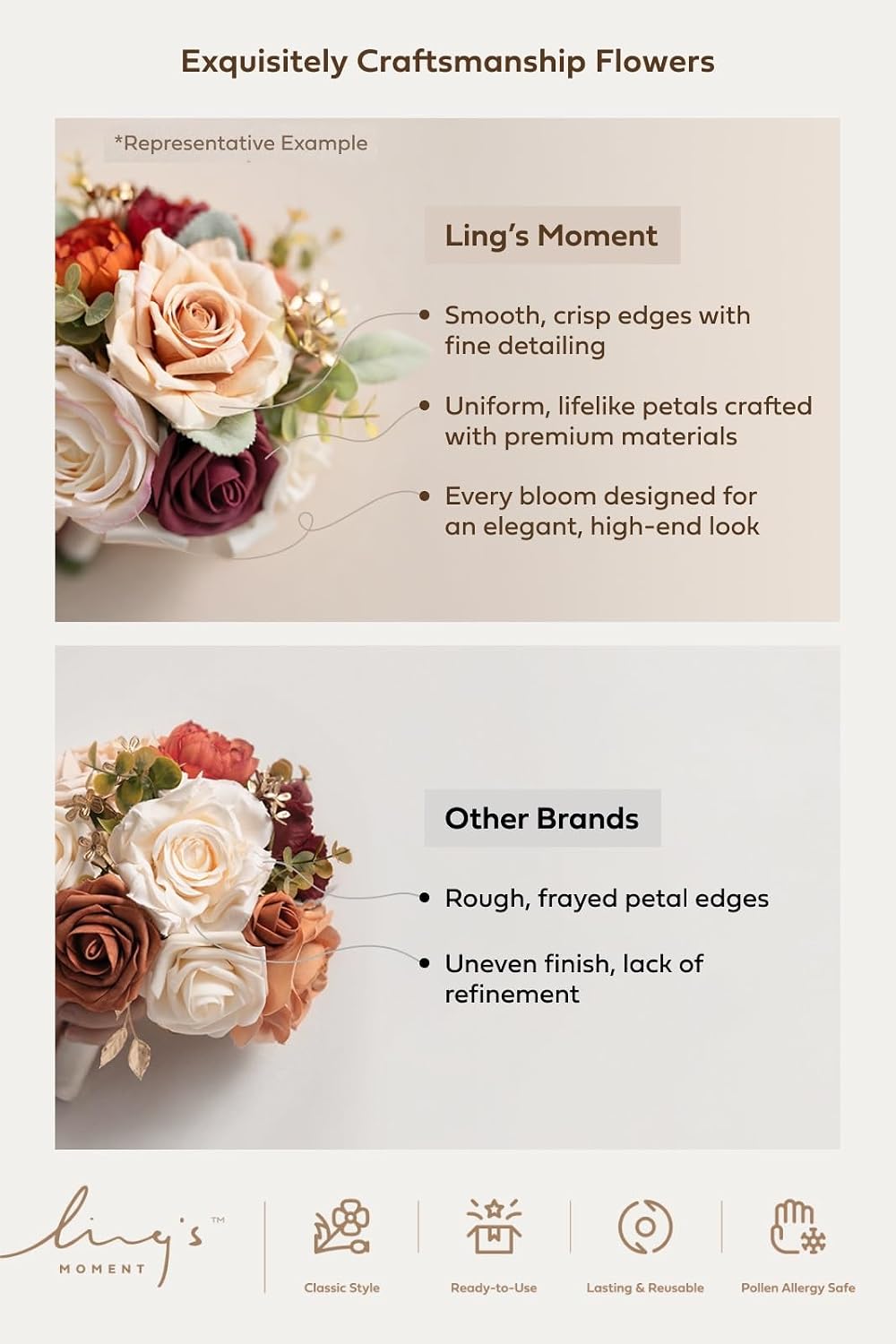 Ling's moment Wedding Artificial Flowers Package, Bridal Bouquet, Bridesmaid Bouquets, Boutonniere for Men, Rose Petals.Blush Pink
