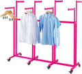Floor Standing Metal Garment Rack - Heavy Retail Display Racks With Wheels, 8 Arms Clothing Rack, Square Tubing Portable Shirt Rack, Merchandise Display RackFor Hanging Clothes (L-Pink)