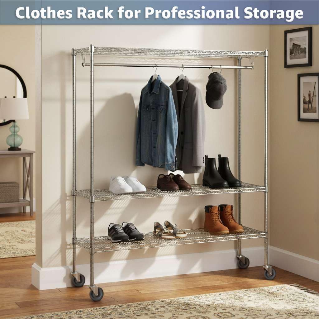 18' x 24' x 70' NSF Chrome Clothes Rack with Wheels, Heavy Duty Garment and Coat Shelf Organizer