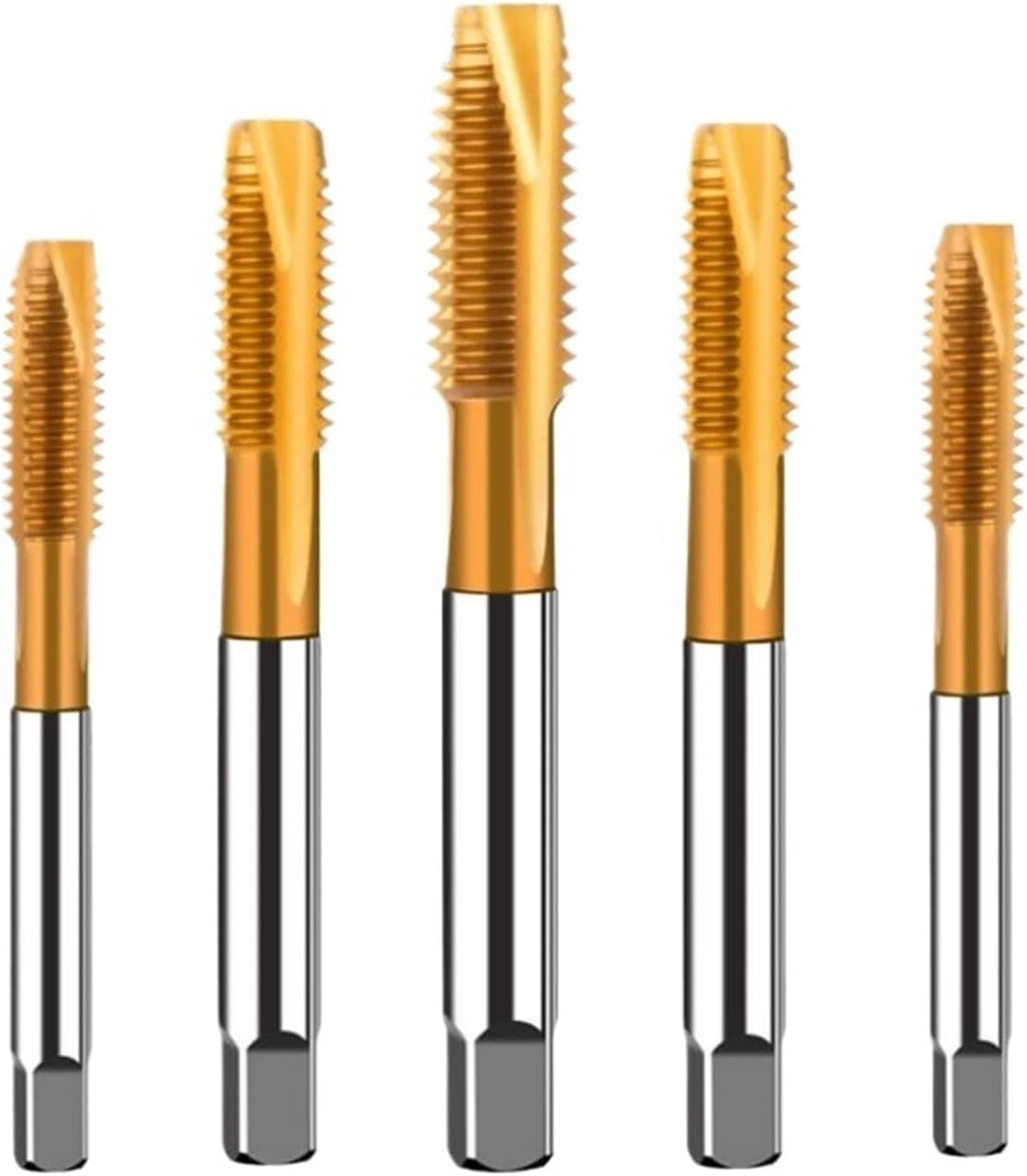 Titanium Coated High Speed Steel Spiral Point Plug Thread Screw Tap Tool Set Forward Chip Ejection Round Shank Taps and Dies(Titanium Coated,5 pcs,M30 X 3.5)