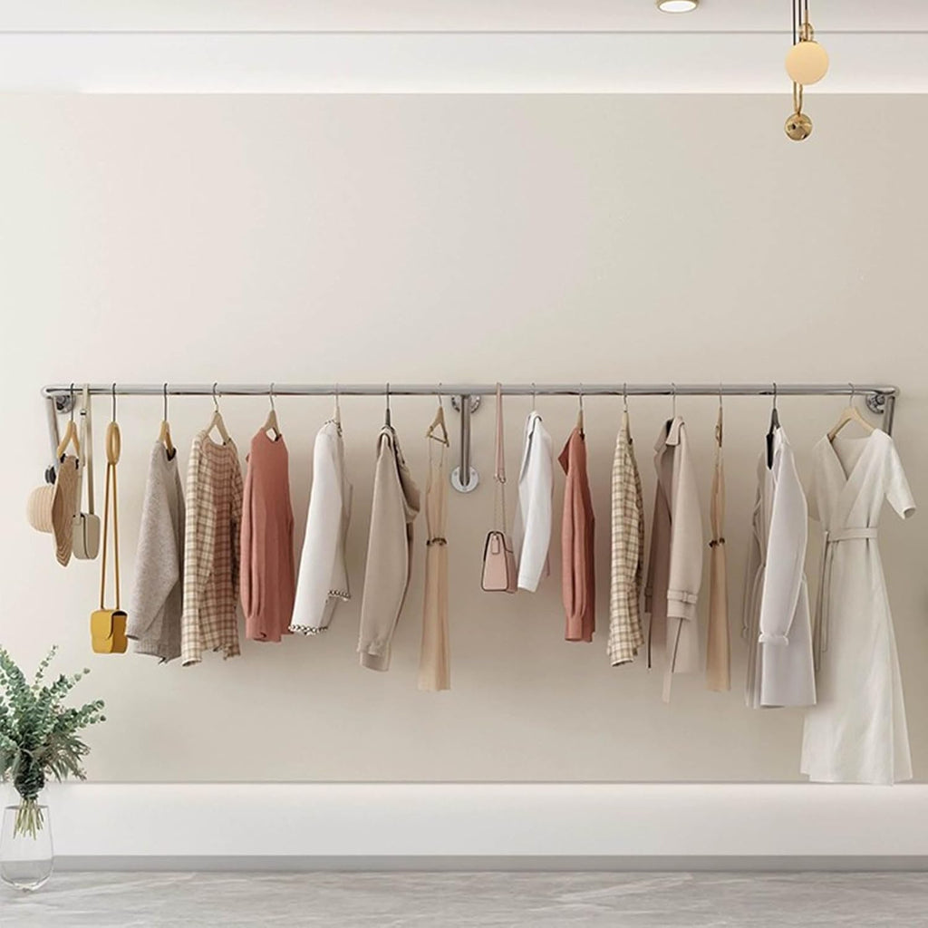 Wall-mounted Clothes Bar Garment Rack,stainless Steel Creative Retail Clothing Display Stand Boutique Commercial Coat Rack,multi-purpose Metal Bedroom Hanging Clothing Rod Home Towel Rack