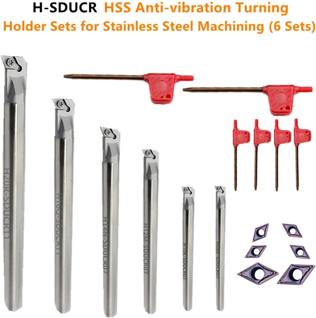 6 Sets Anti-vibration Boring Bar Set CNC Lathe Turning Tool H08 H10 H12 H14 H16 H20 With Inserts(Carbide f Stainless)