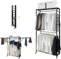 lumizone Folding Clothing Rack with Wheels Expandable Wardrobe Portable Clothes Rack for Hanging Clothes Adjustable Closet Shelves Garment Rack Durable Closet Racks for Hanging Clothes (Pro Black)