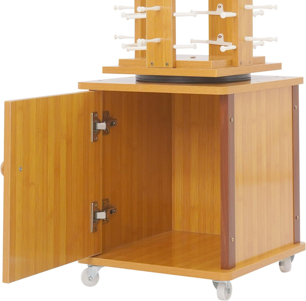 Sunglasses Display Rack, 72 Pairs Glasses Rack, 360° Rotating Eyeglasses Storage Organizer, Floor-standing Eyewear Holder, Glasses Display Stand with Storage Cabinet & Wheels, Wood Color
