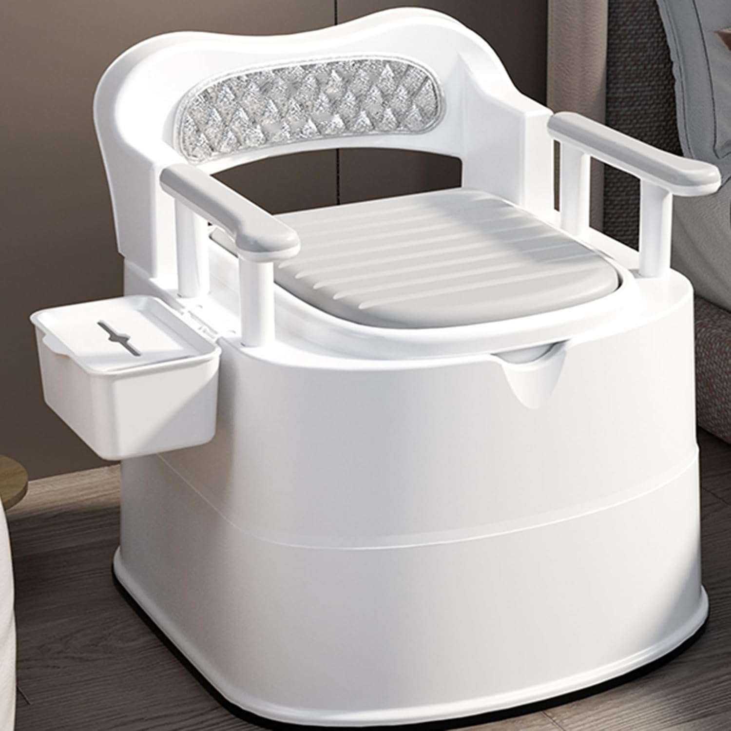 Heavy Duty Bedside Toilet,Movable Toilet Home for The Elderly Padded Seat Commode Chair with Arms Suitable People Inconvenient Legs and Feet (B)