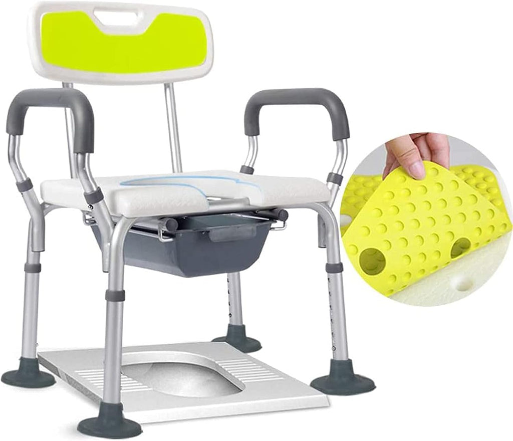 Shower Chair, Height Adjustable, Shower Seat for Elderly Heavy Duty U-Shaped Cutout, Adults and Disabled Aid Commode Seat with Arms and Back Mat, Bath Lift Toilet Chair Show (White B)