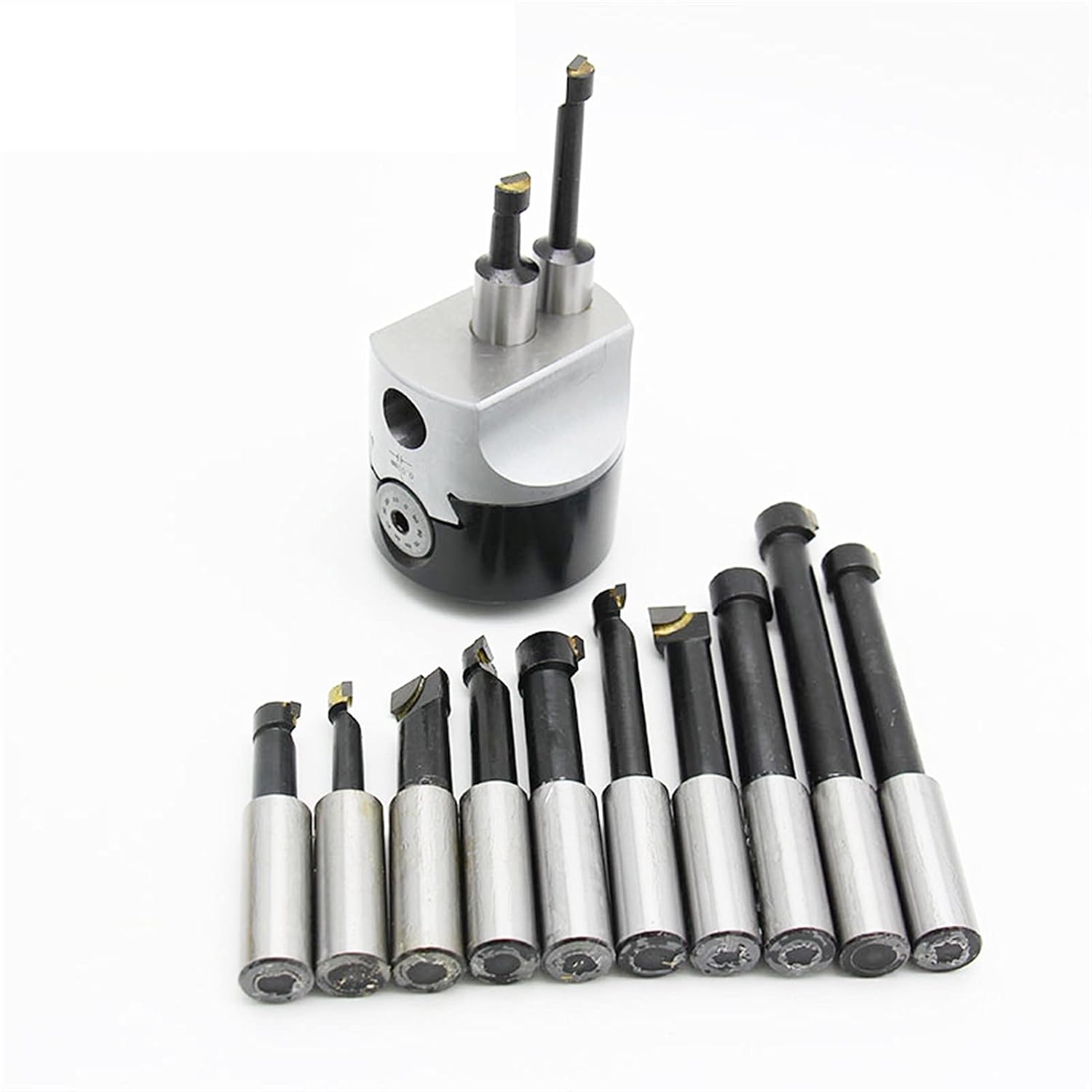 Lathe blade,1set 2' 50mm Boring Head+1pcs Morse Holder+9pcs 12mm Boring bar for CNC Lathe Bored Boring Tool Set Milling Lathe Tool (Size : MT3-(F1 50)-9pcs)