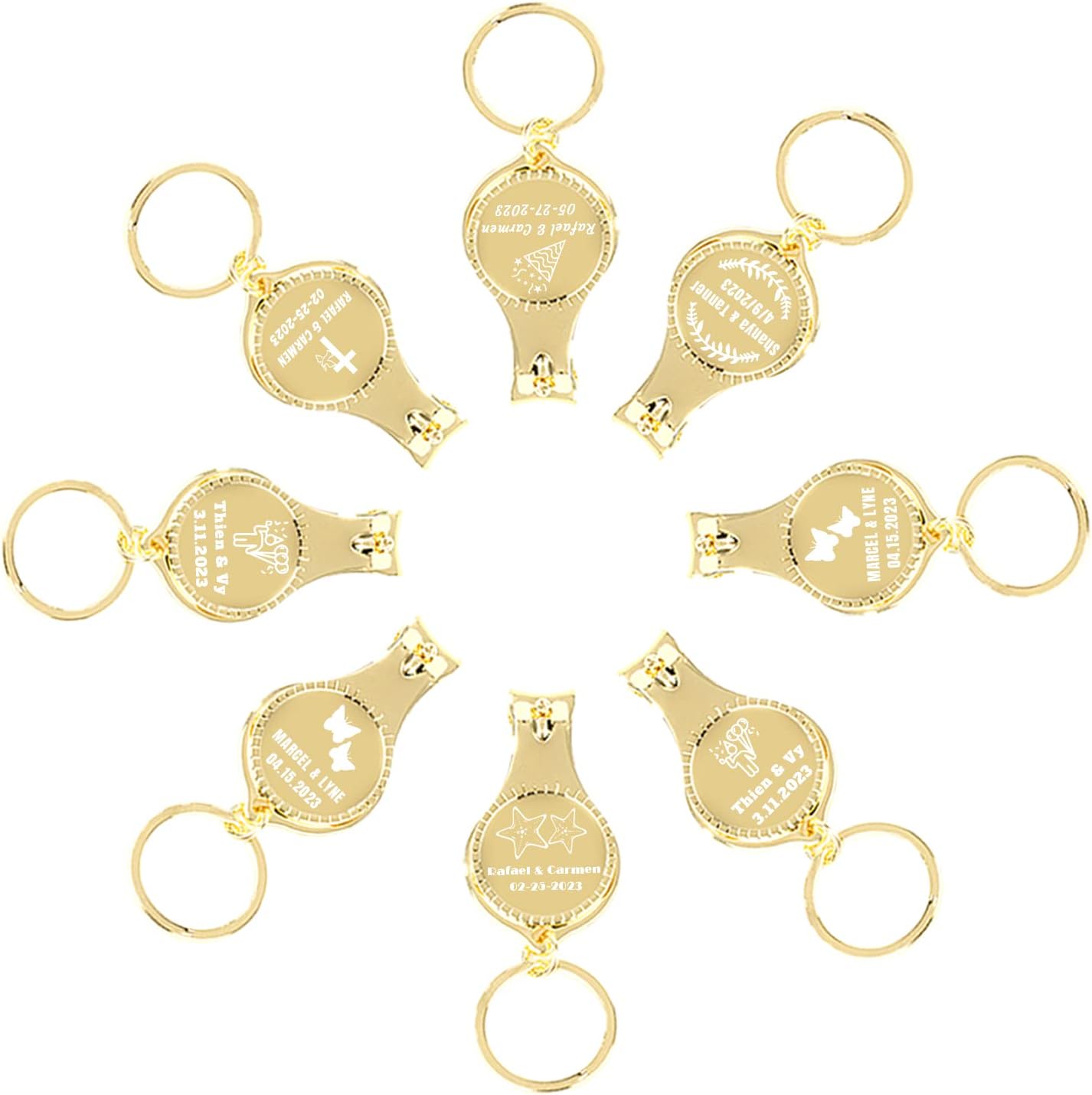 100pcs Personalized 4 in 1 Multi Function Bottle Opener, Nail Clipper, Wedding Favors Brewery, Private Customized, Gold, Multitool Gifts for Men