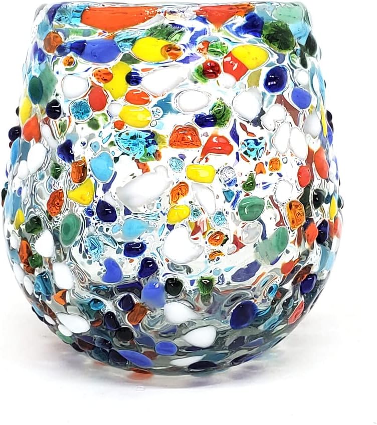 Confetti Rocks 16 oz Stemless Wine Glasses (set of 6), Recycled Glass, Lead-free, Toxin-Free (16oz Stemless)