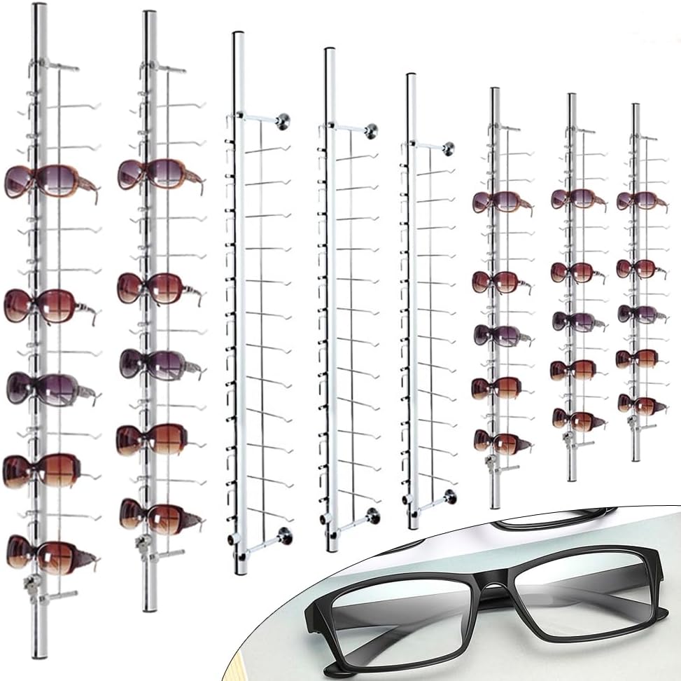 8 Set Retail Display 96 Pairs Glasses Sunglasses, Lockable Wall Mount Eyeglass Sunglasses Display Stand Holder Rack with Lock, Multiple Glasses Organizer Eyewear Display Hanging Sunglass