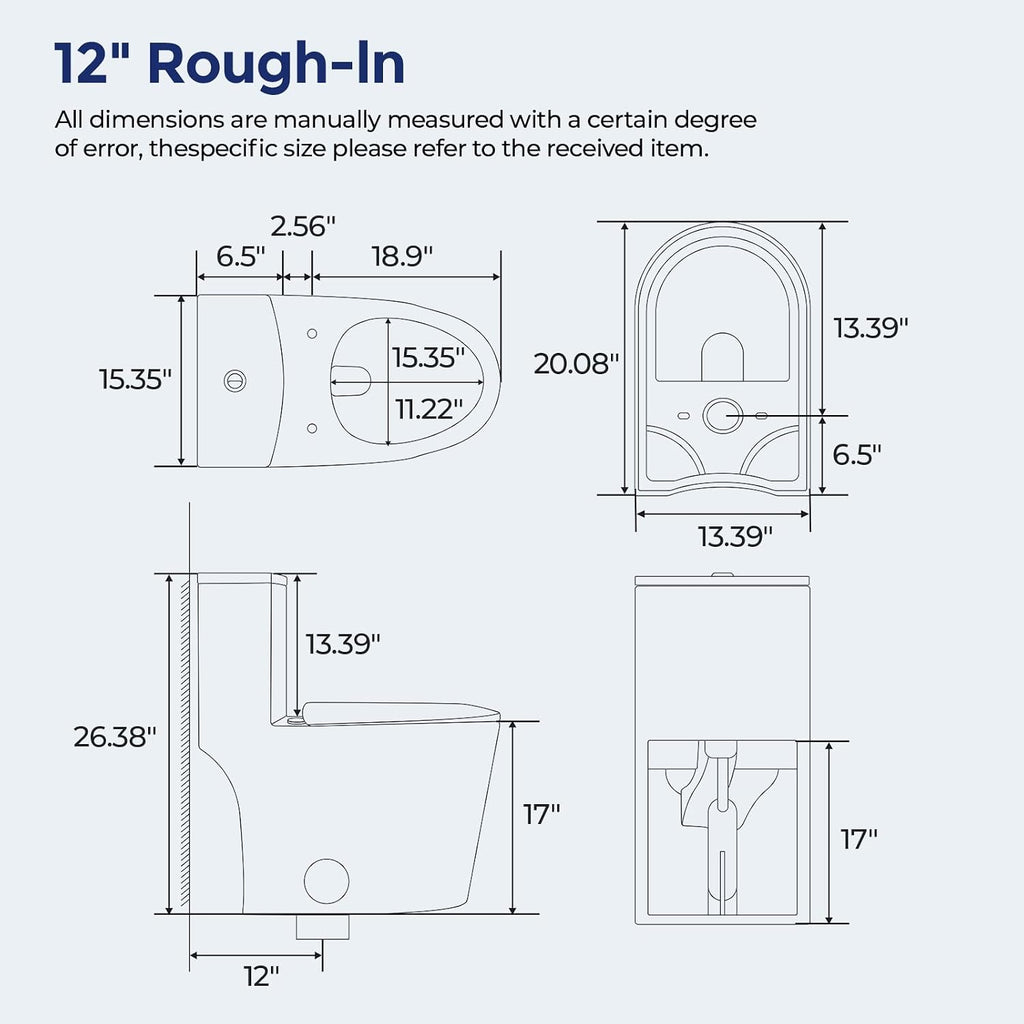 17'' ADA Comfort-Height One Piece Toilet,Soft-Close Seat, Dual Flush Siphon 1.14/1.58 GPF,White Toilet Bowl for Bathroom,Easy-Access Comfort-Rise Design