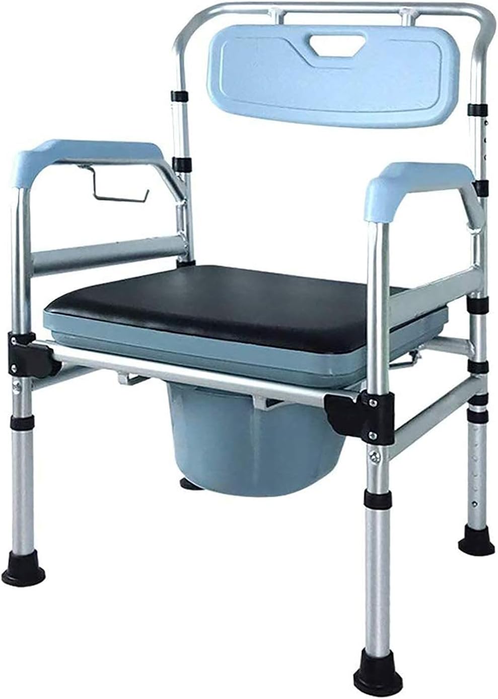 Commode Chair,Toilet Chair Elderly Mobile Toilet,Aluminum Alloy Anti-Slip Adult Folding Toilet Bedside Bathroom Chair Toilet Seat Commode Chair with Removable Pot Adjustable Height