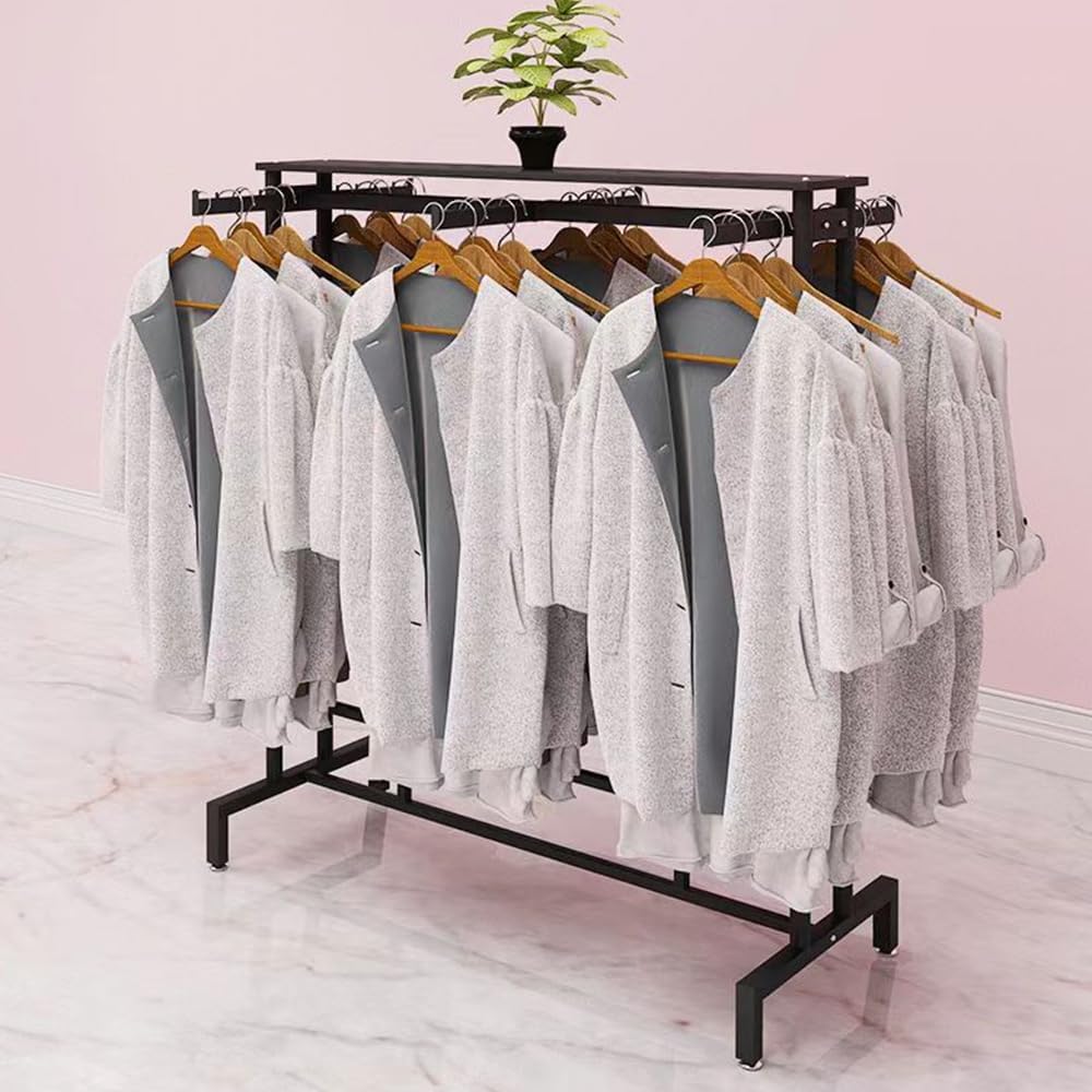 Freestanding Metal Garment Rack, Retail Clothing Rack with Wheels, 6 Way Heavy Duty Clothes Rack, Commercial Clothes Display Rack for for Hanging Clothes, Coats, Skirts,59in*20 * 59in