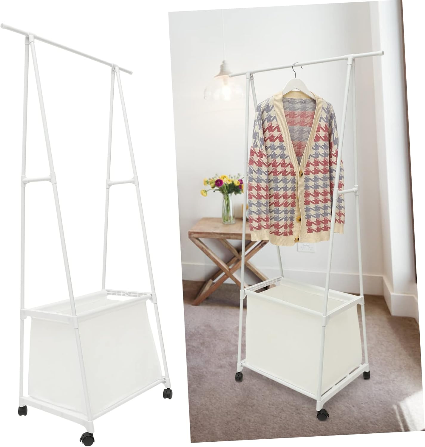 Garment Rack Wheels Stand for Clothes Hats and Shoes Versatile Freestanding Coat Rack for Living Room Bedroom and Dorm Use