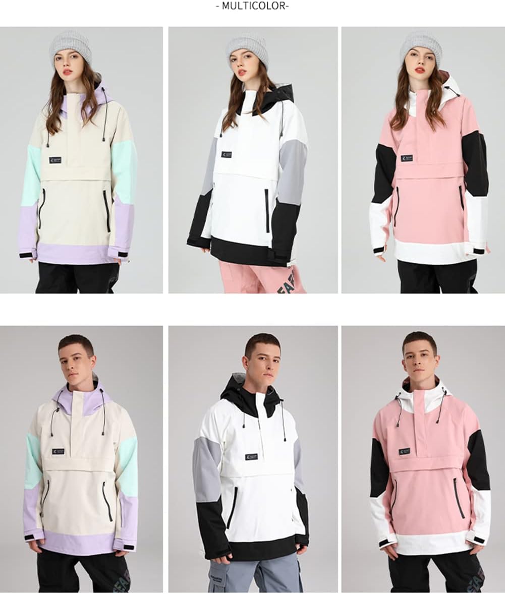 SEARIPE Womens Ski Jacket Mens Snow Jacket Waterproof Winter Snow Coat Couples Pullover Snowboard Hooded