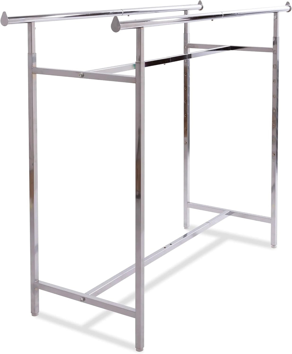 Econoco Double Bar Clothing Rack – Adjustable Garment Display with Rectangular Hangrail, 60' x 22' x 70', Chrome