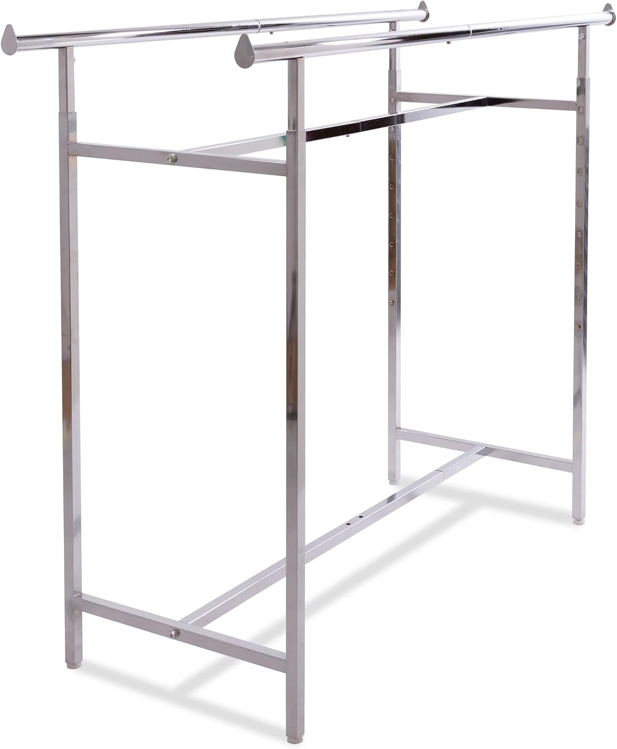 Econoco Double Bar Clothing Rack – Adjustable Garment Display with Rectangular Hangrail, 60' x 22' x 70', Chrome