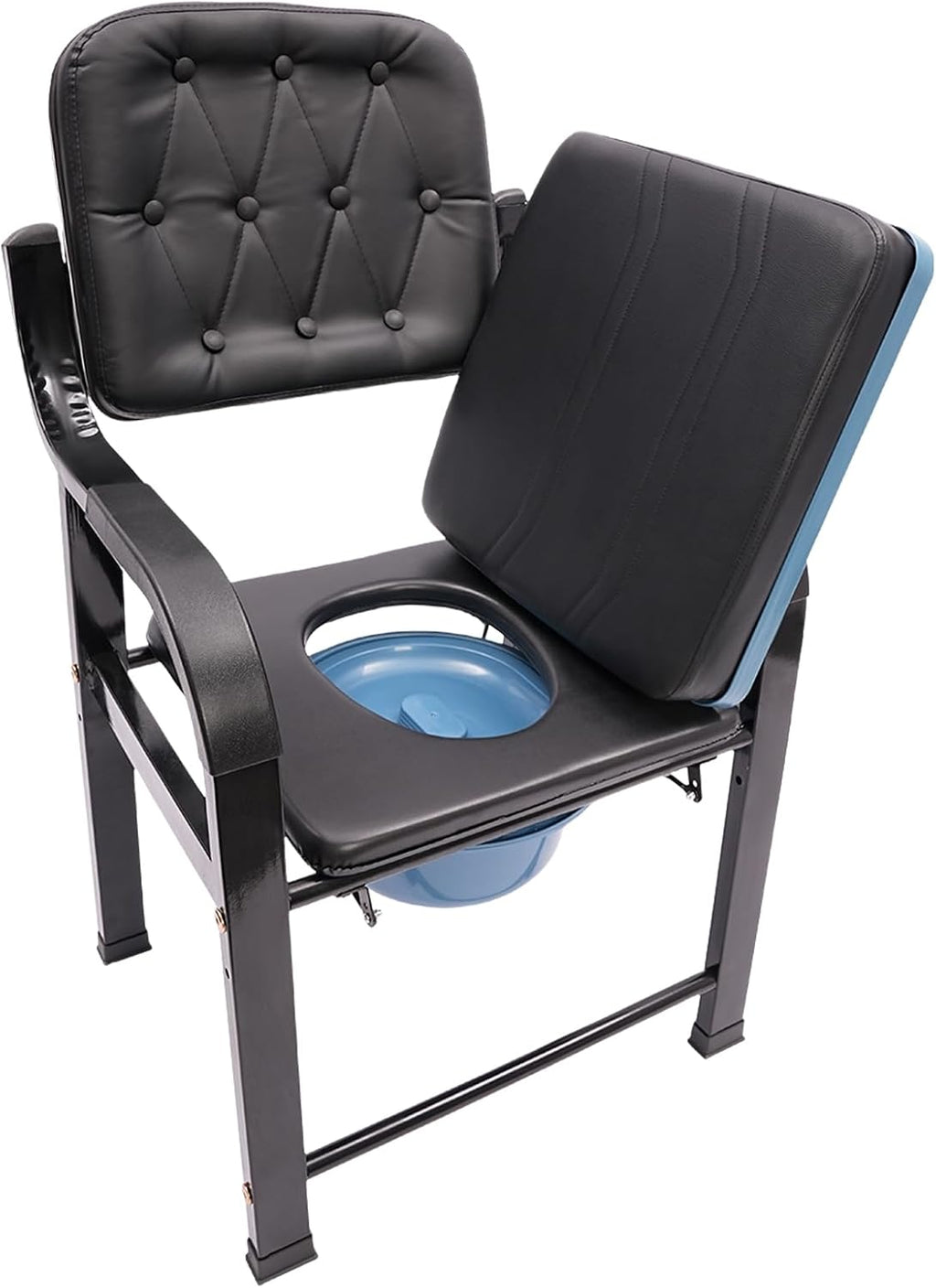 4 in 1 Shower Commode Chair with 4 Non-Slip Feet, 551Lbs High Load-Bearing Bedside Commode Heavy Duty Chair Shower Toilet Seat Bathroom Assistance Wheelchair for Elderly Pregnant and Disabled