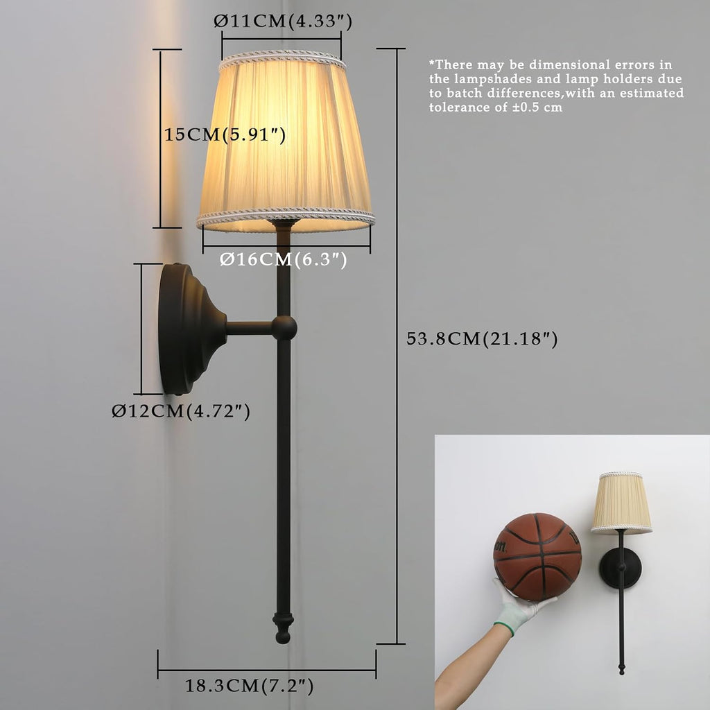 Phansthy Hardwired Brass Boho Wall Sconces Set of 2, Vintage Industrial Wall Lights 2 Pack, Vanity Light Wall Lamps with Lace Gauze Shade for Bedroom Living Room Hallway Decor (Black + Khaki Shade)