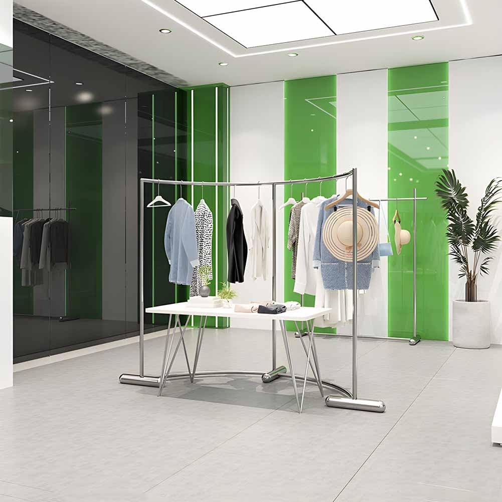 LXHELIVERY Half Round Clothes Rack, Clothing Display Rack Floor Standing Garment Rack Curved CombinationClothes Hanging Rack Used for Retail Clothing Stores(100x135 cm)