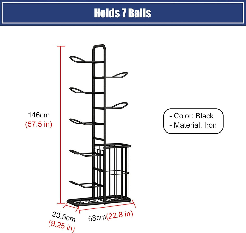 Basketball Ball Storage Rack Ball Storage Display Rack Floor Stand, Vertical Standing Metal Sport Ball Organizer Holder, Basketball Football Volleyball Storage Display