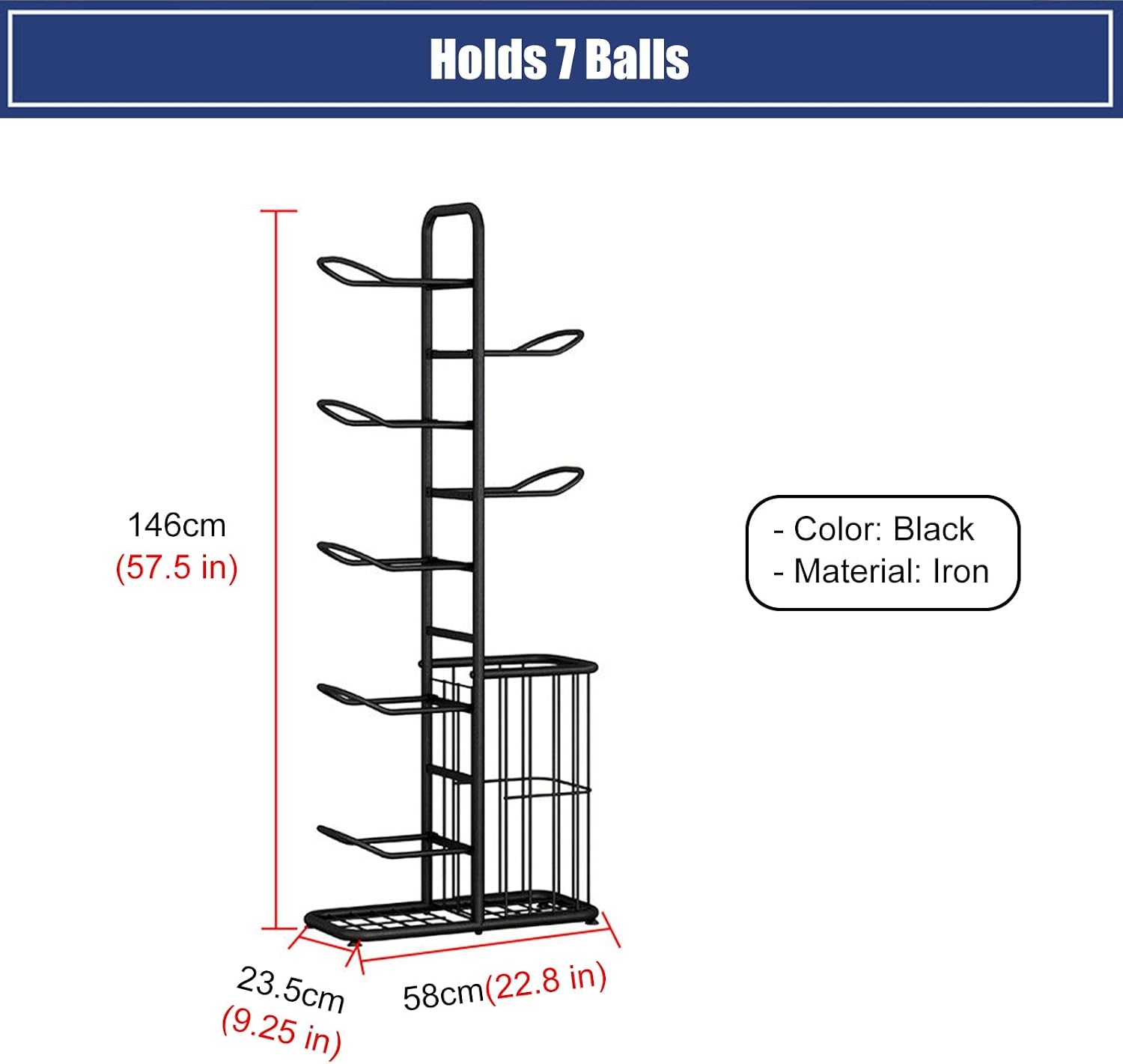 Basketball Ball Storage Rack Ball Storage Display Rack Floor Stand, Vertical Standing Metal Sport Ball Organizer Holder, Basketball Football Volleyball Storage Display