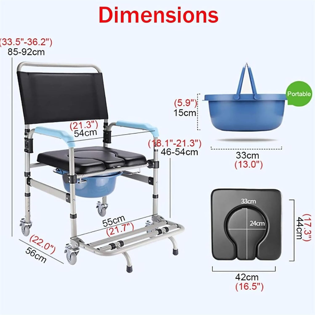 Bedside Commode,Toilet Seat with Handles Commode Chair with Wheels with Built-in Toilet Non-Slip Shower Chair with Padded seat for Any