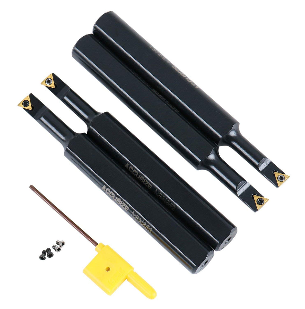 Accusize Industrial Tools Round Shank Indexable Boring Bar, 1/2 in | 4-Piece Mini Set, 95 Degree and 91 Degree Entry Angle, TiN Coated TCMT520 Inserts, EJ99-2178