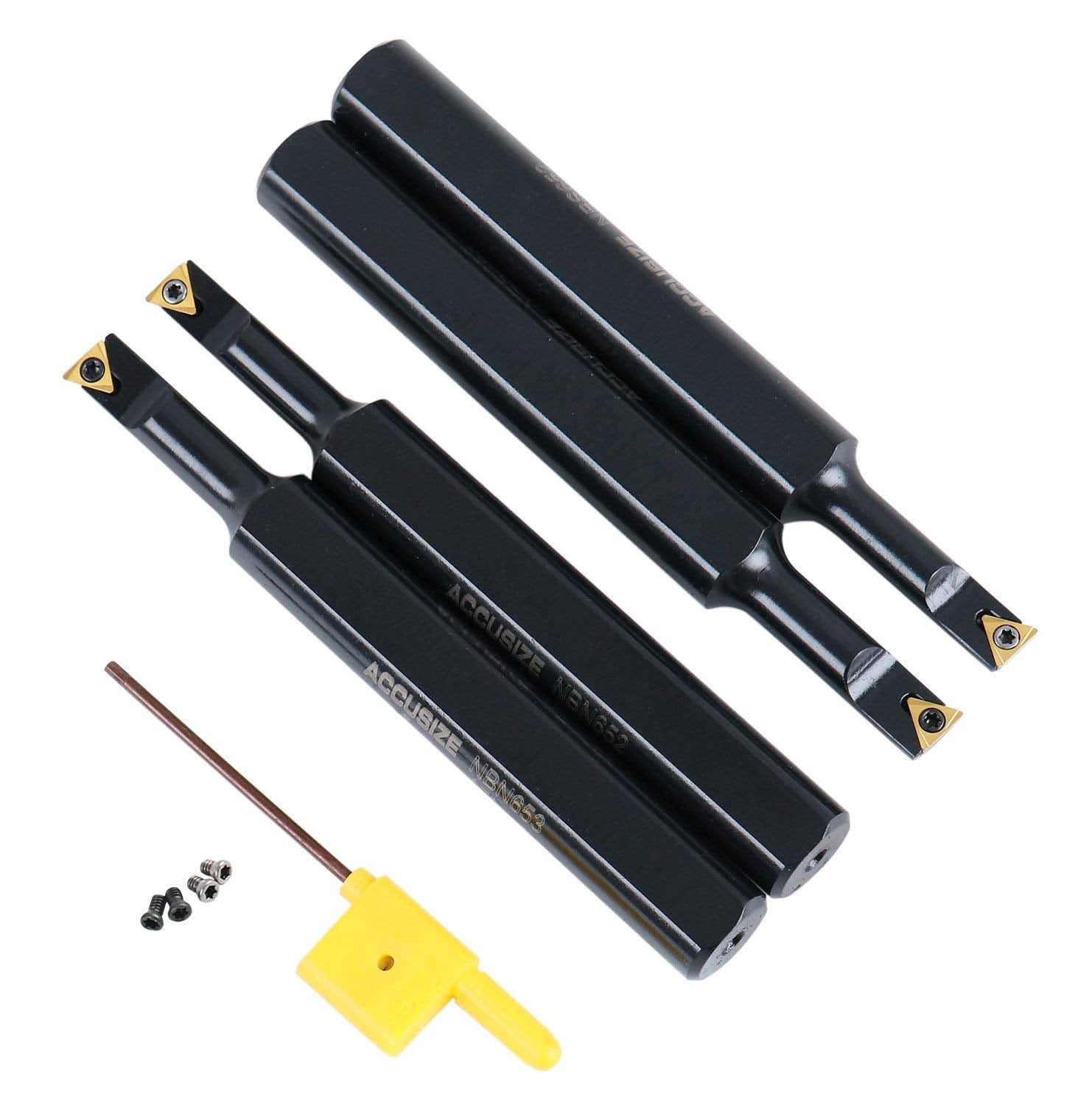 Accusize Industrial Tools Round Shank Indexable Boring Bar, 1/2 in | 4-Piece Mini Set, 95 Degree and 91 Degree Entry Angle, TiN Coated TCMT520 Inserts, EJ99-2178