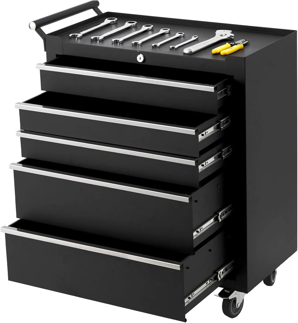 24 Inch 6-Drawer Rolling Tool Chest, Heavy Duty 16-Gauge Steel Tool Cabinet with 4 Locking Casters & Central Lock, Ball Bearing Drawers for Garage Workshop Organization