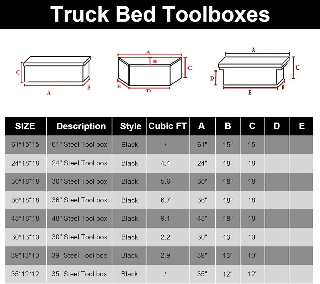 confote Black Steel Underbody Truck Tool Box with T-Handle Lock,Heavy Duty Truck Tool Box Truck Storage Organizer Tool Box Chest For Storage Smooth Surface,Waterproof-36'x 18'x 18' inch