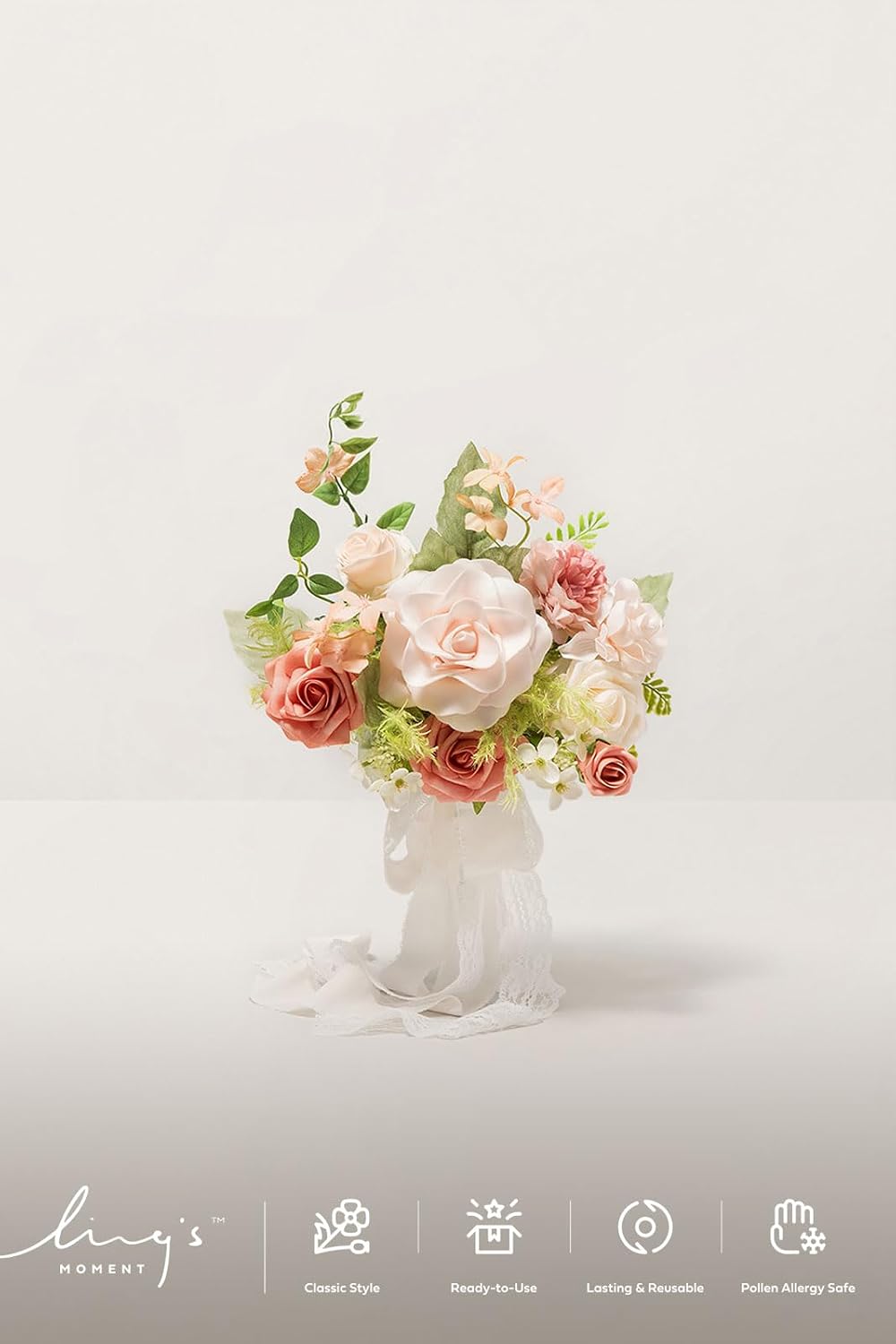 Ling's moment Wedding Artificial Flowers Package, Bridal Bouquet, Bridesmaid Bouquets, Boutonniere for Men, Rose Petals.Peach Smoothie Blush