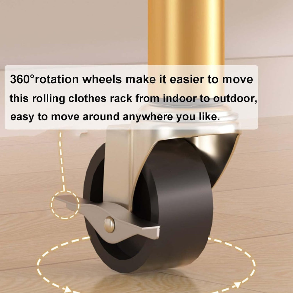 Clothes Rack On Wheels 31x14x61 in, Clothing Rack with Bottom Mesh Storage Shelf, Modern Simple Heavy Duty Metal Rolling Garment Rack with Wheel, Metal Coat Wardrobe Rack