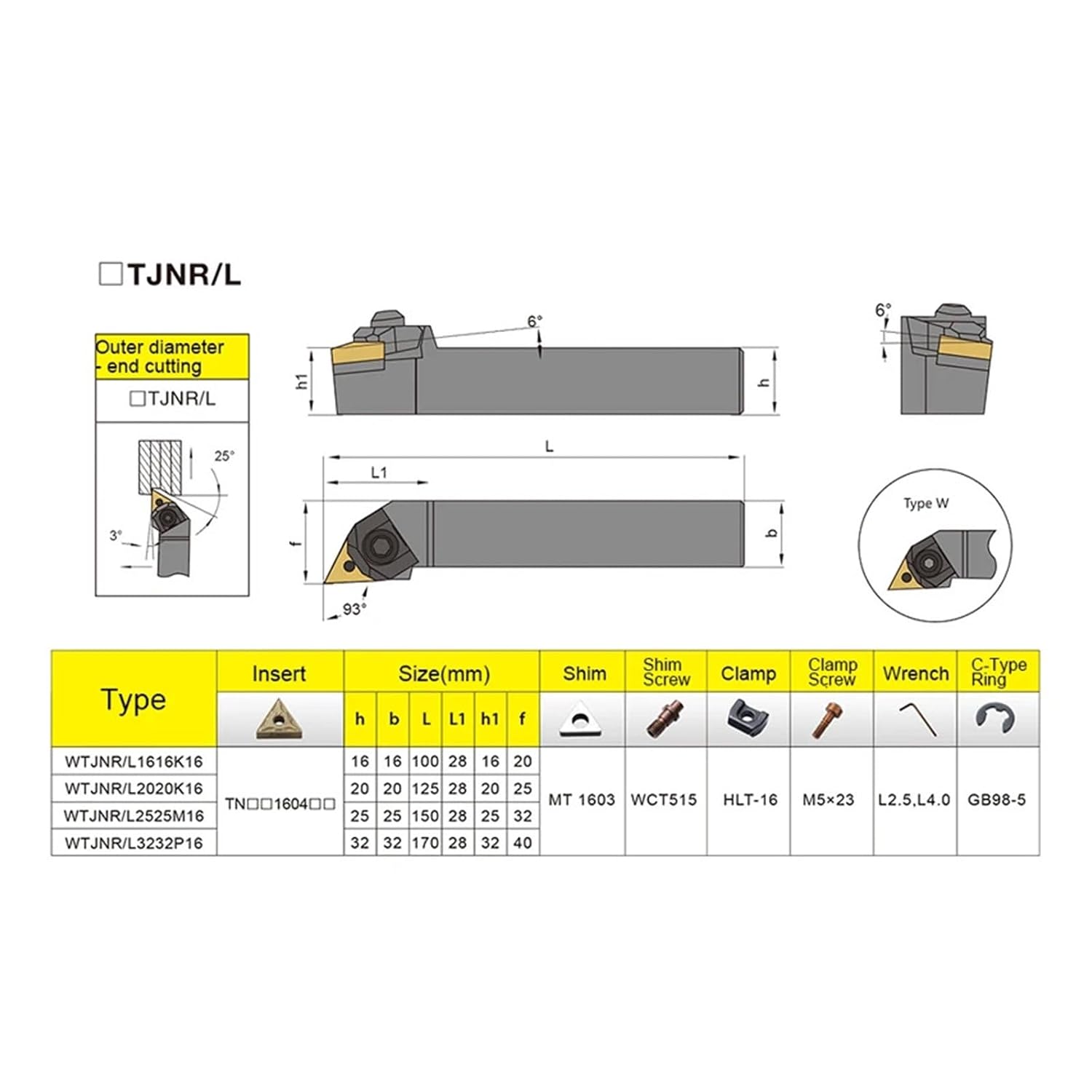 Metal indexable Turning Blade 1pc WTJNR2020K16 External Turning Tool Holder Bar Hard Alloy Lathe Cutting Tools