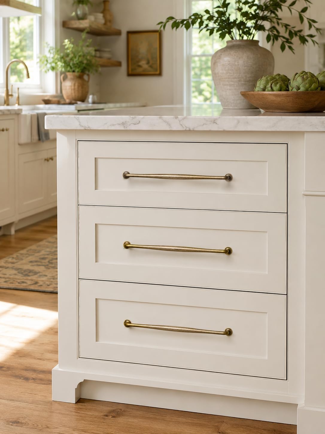 Antique Brass Transitional Cabinet Pulls, 12-5/8 in Hole Centers, 6 Pack Zinc Alloy Handles for Kitchen Drawers Dresser Vanity
