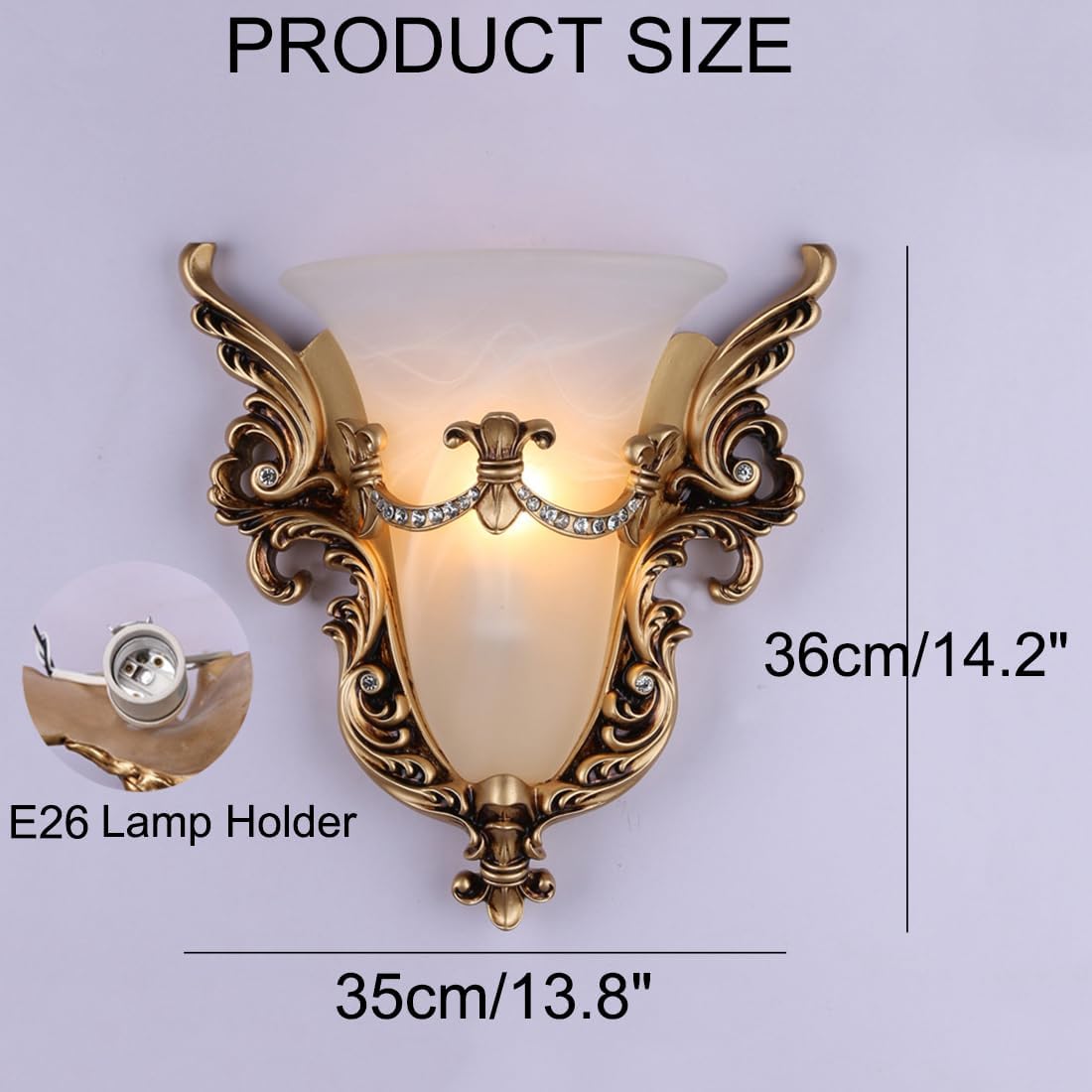Wall Sconce Light Fixture Gold Wall Sconces Set of Two Unique Angel Wings Style White Glass Wall Light Vintage Antique Wall Lights Resin Wall Lamp for Living Room Hallway Bedroom
