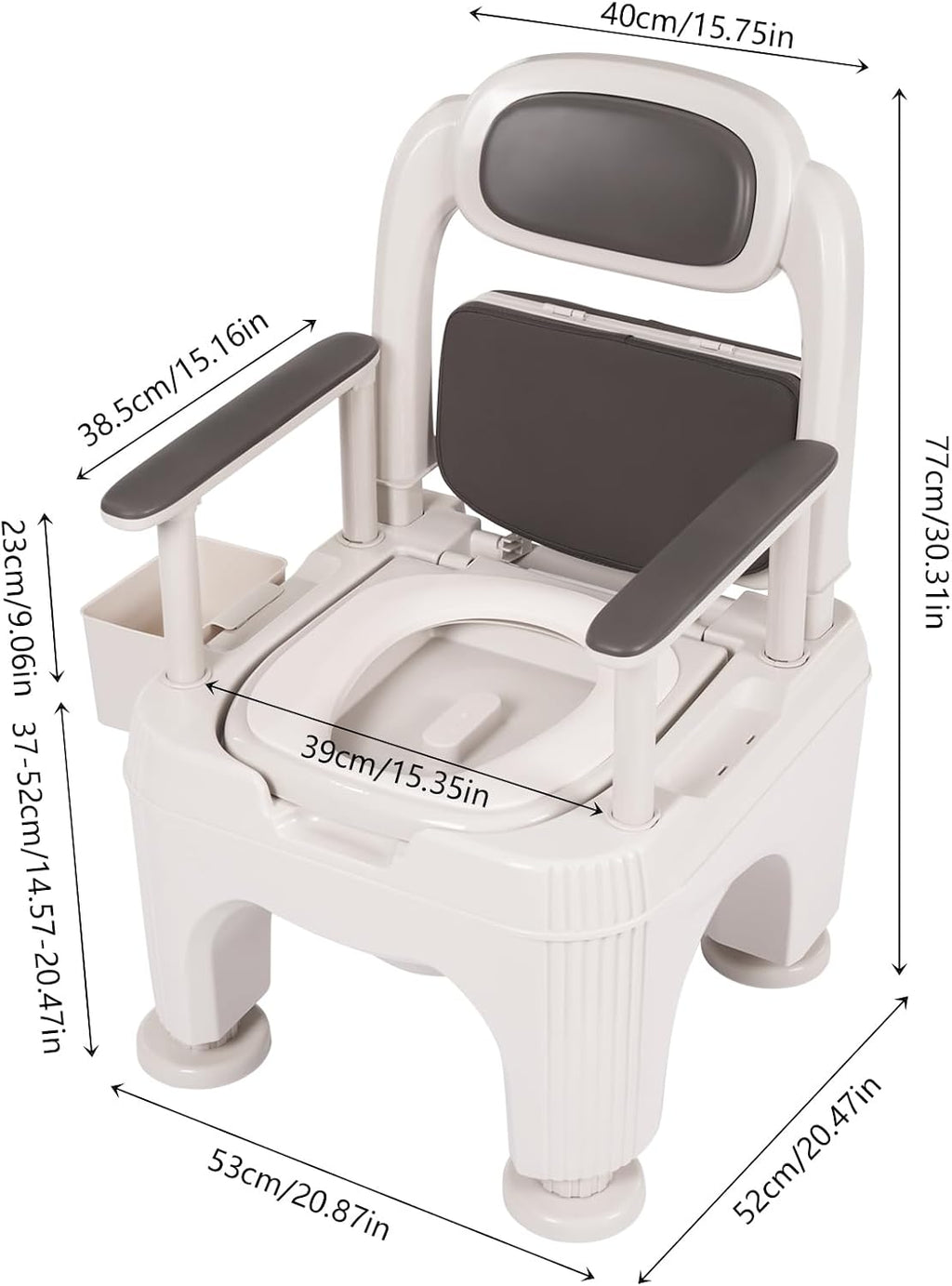 Bedside Commodes Chair, 661.39Lbs Capacity Bedside Toilet Portable Adult Potty Toilet Chair Height Adjustable Commode Toilet Heavy Duty Moveable Commodes for Home Use Nursing Centers