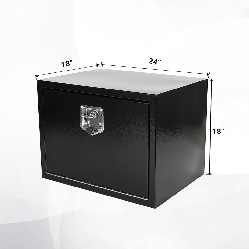 confote 24 Inch Black Steel Tool Box Pick Up Truck Bed Underbody Storage Organizer with T-Handle Latch and Keys 24x18x18''