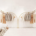 2 Pcs Clothing Store Display Stands Garment Rack, Wall Mounted Storage Clothes Shoe Bag Pipe Shelf, Retail Clothes Hanger Entrance Porch Organization Hanging Rod, Gold Closet Organizer Towel Rack