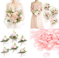 Ling's moment Wedding Artificial Flowers Package, Bridal Bouquet, Bridesmaid Bouquets, Boutonniere for Men, Rose Petals.Blush Pink