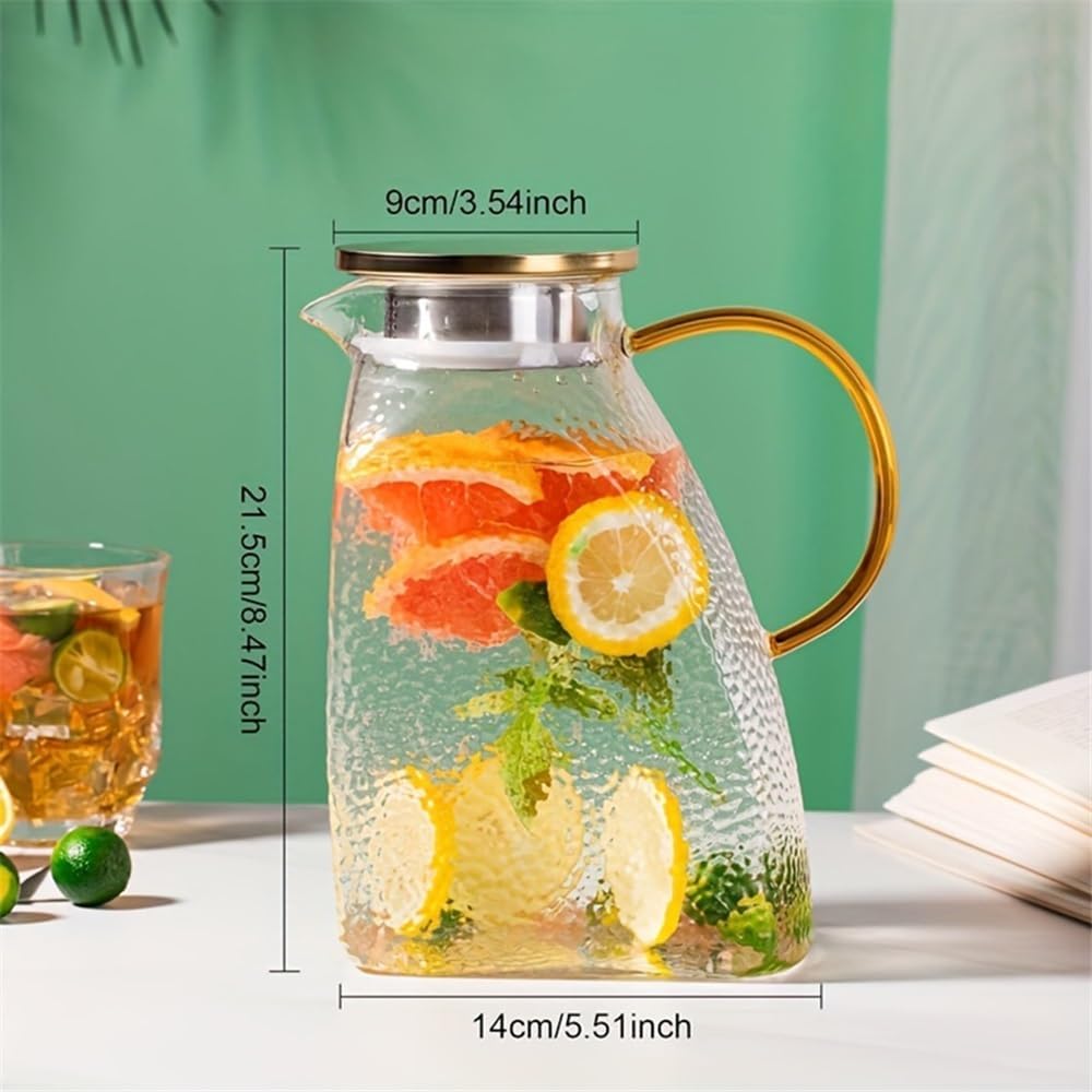 Beverage Serveware 1.8L Glass Water Pitcher With Lid And Spray Nozzle Featuring Handle For Refrigerator Suitable For Hot/Cold Water Ice Tea Juice Water Carafe