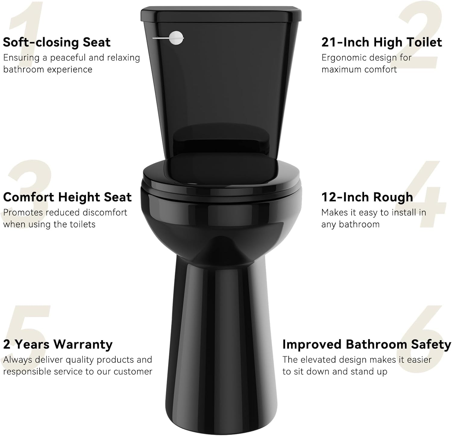 Simple Project Tall Toilet for Seniors 21 inch Extra High Toilets, Comfort Bowl Heigh 21', Seat Height 22', Two-Piece Toilet 1.28GPF Powerful, 12 Inch Rough-in, Black Color, Ada Toilets for Bathroom