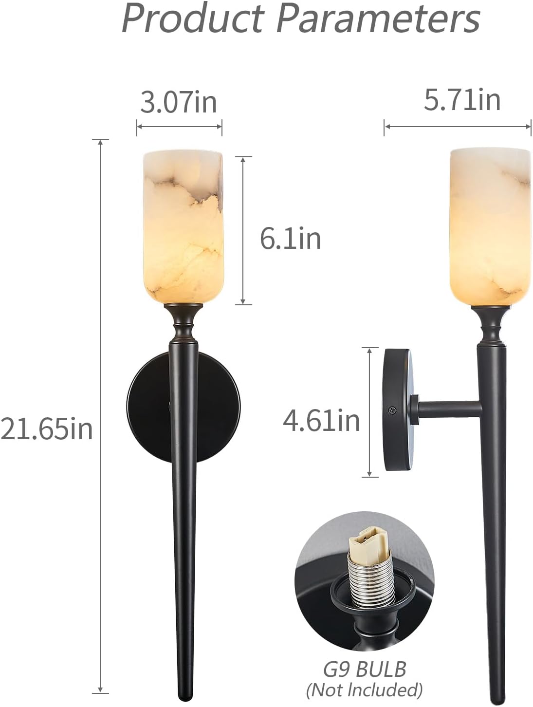 LMQNINE Natural Alabaster Wall Sconce Modern Black Wall Light Bathroom Sconce Wall Decor Antique Marble Sconces Wall Lighting for Bedroom Living Room Entryway Hallway Staircase